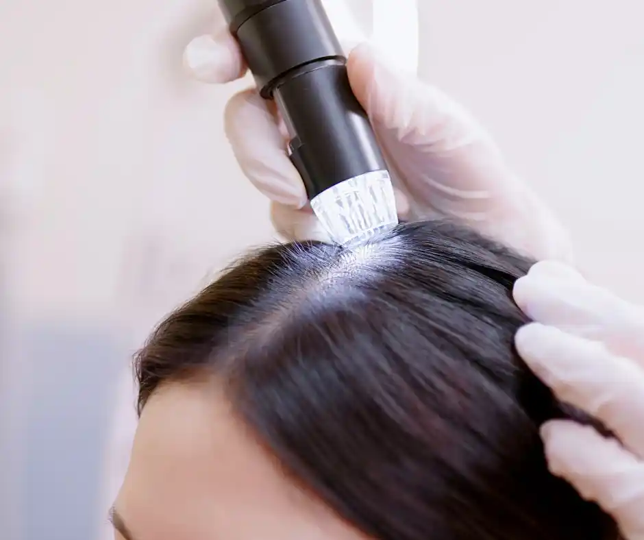 processs of scalp microneedling for non-surgical hair restoration