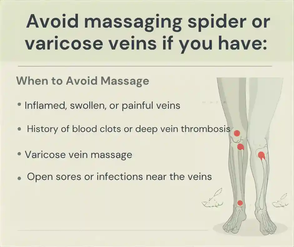 when to avoid massaging spider veins